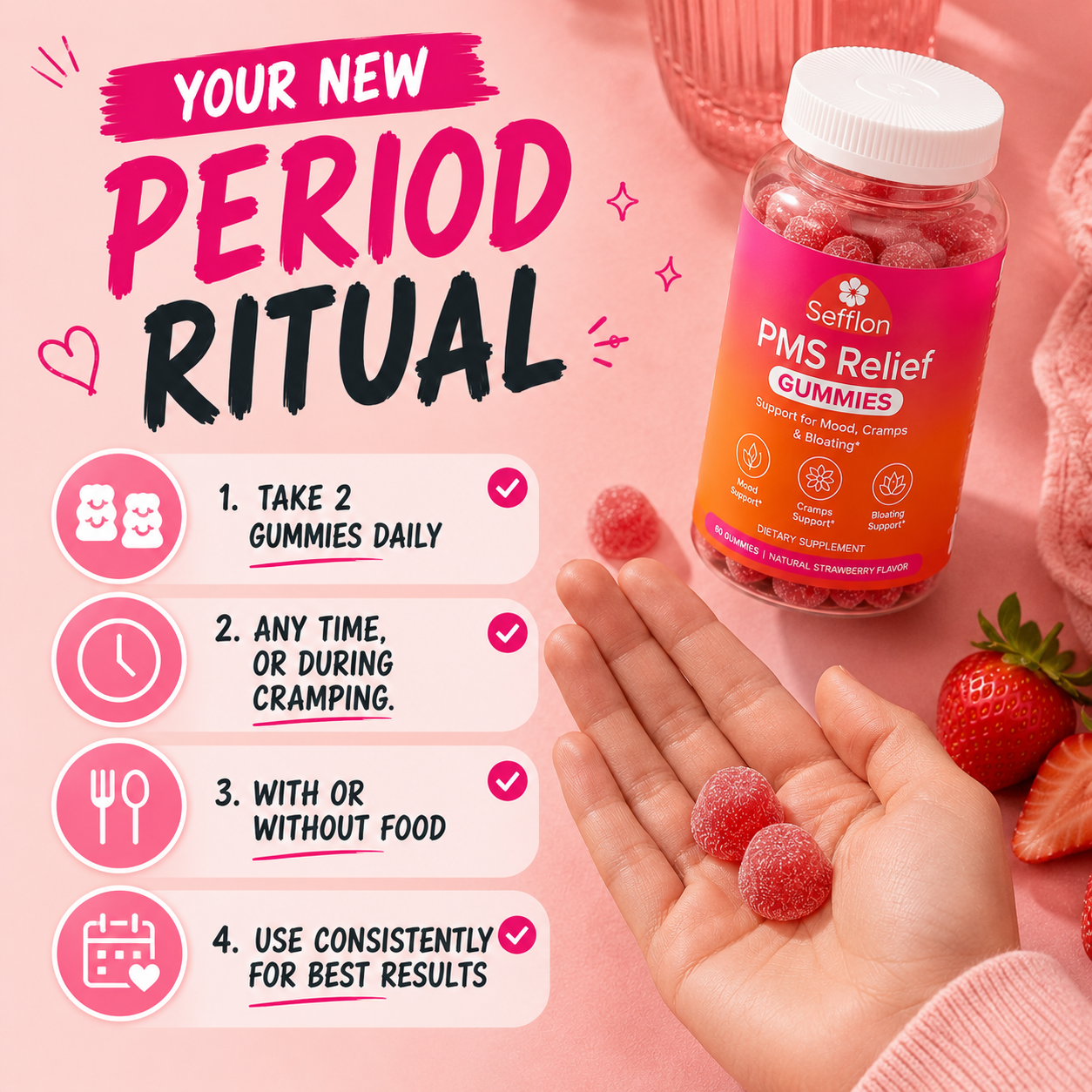 Sefflon PMS Period Relief Gummies - Anticramp Formula