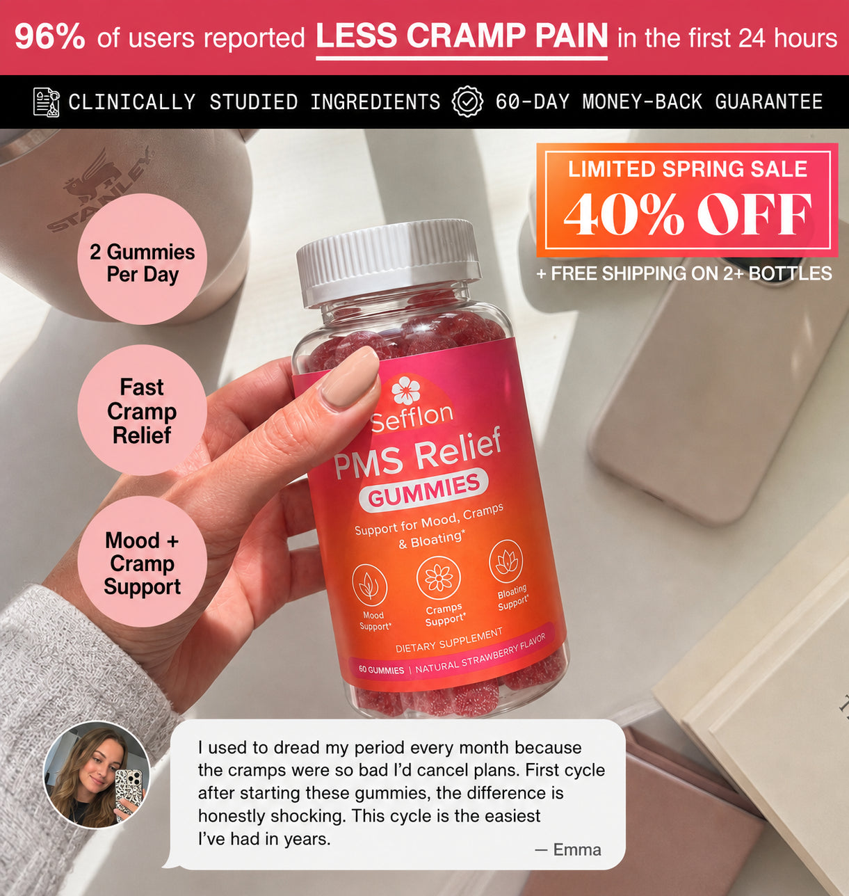 Sefflon PMS Period Relief Gummies - Anticramp Formula